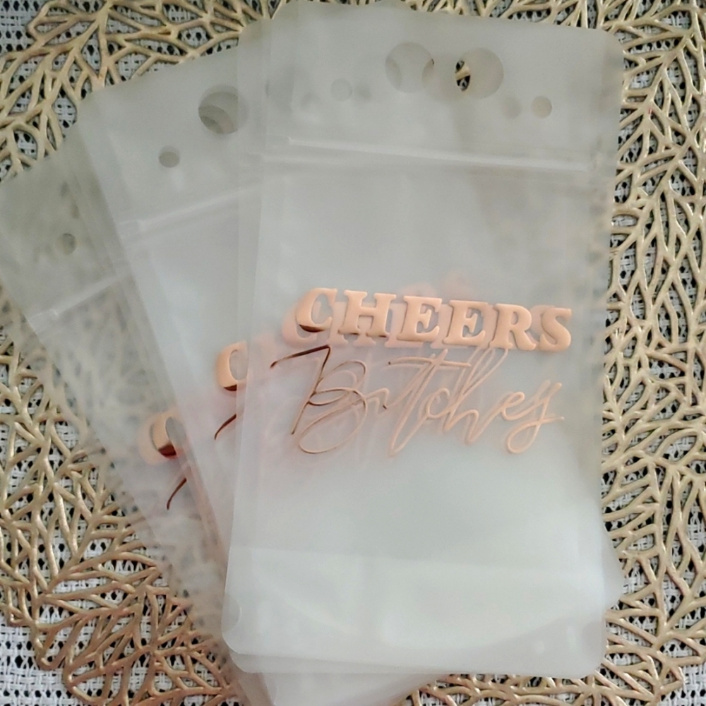 8 PACK - BRIDAL BACHELORETTE GOLD PLASTIC GIFT BAGS CHEERS B I T C H E S